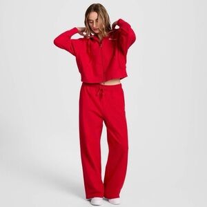 Champion two piece zip up hoodie and sweatpants set—red
